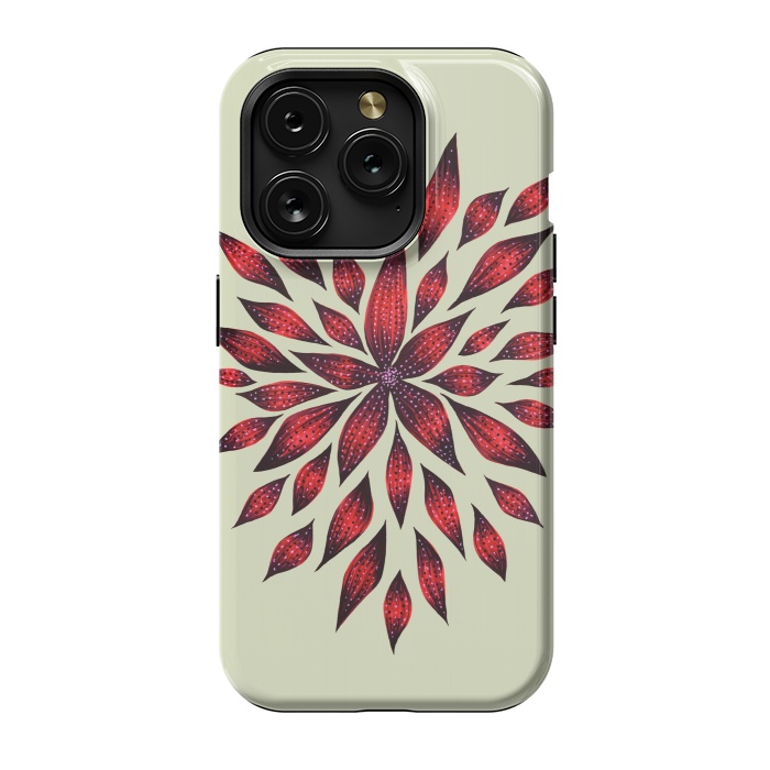 iPhone 15 Pro StrongFit Hand Drawn Abstract Red Ink Doodle Flower by Boriana Giormova