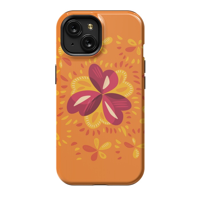 iPhone 15 StrongFit Abstract Clovers In Pink Yellow And Orange by Boriana Giormova
