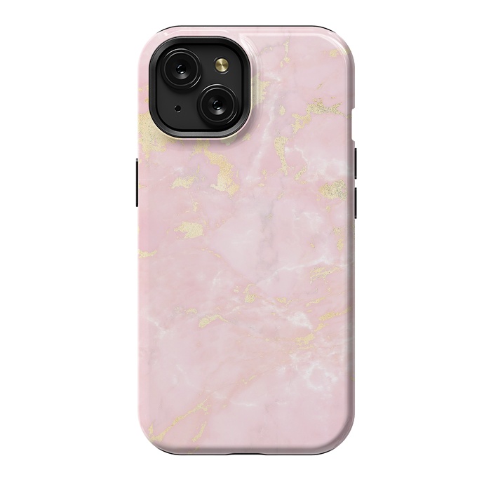 iPhone 15 StrongFit Metal Gold on Tender Pink Marble by  Utart