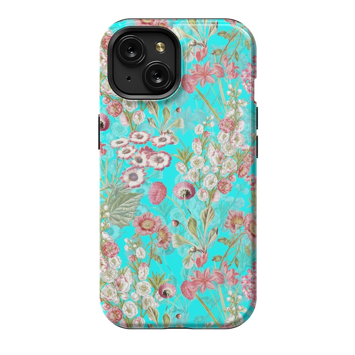 iPhone 15 StrongFit White & Pink Flowers on Teal by  Utart