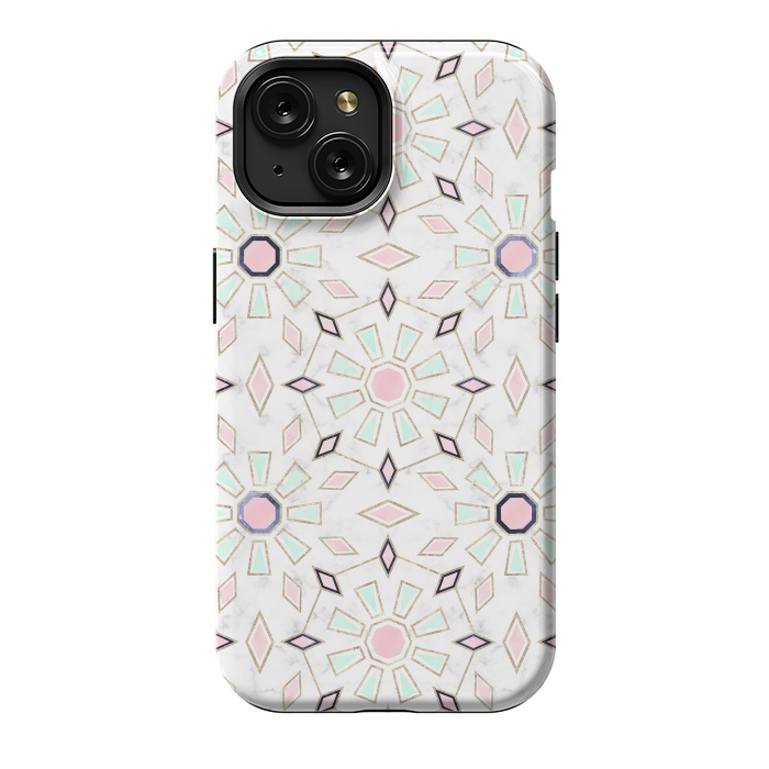 iPhone 15 StrongFit Modern gold Moroccan geometric flower marble image  by InovArts