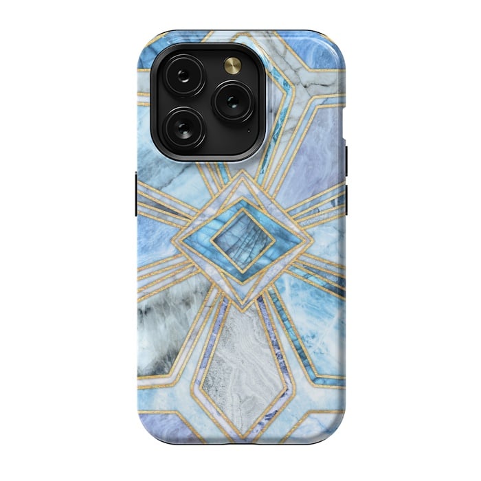 iPhone 15 Pro StrongFit Geometric Gilded Stone Tiles in Soft Blues by Micklyn Le Feuvre