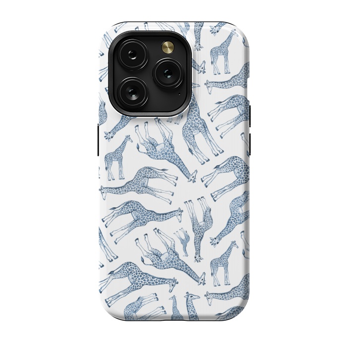 iPhone 15 Pro StrongFit Little Giraffes in Monochrome Blue and White by Micklyn Le Feuvre