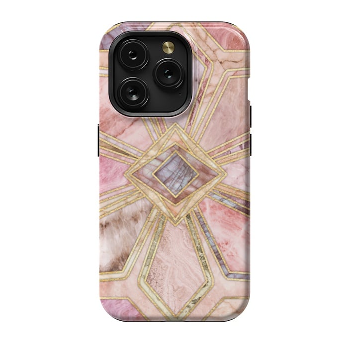 iPhone 15 Pro StrongFit Geometric Gilded Stone Tiles in Blush Pink, Peach and Coral by Micklyn Le Feuvre