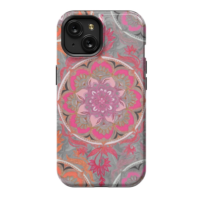 iPhone 15 StrongFit Hot Pink, Magenta and Orange Super Boho Medallions by Micklyn Le Feuvre