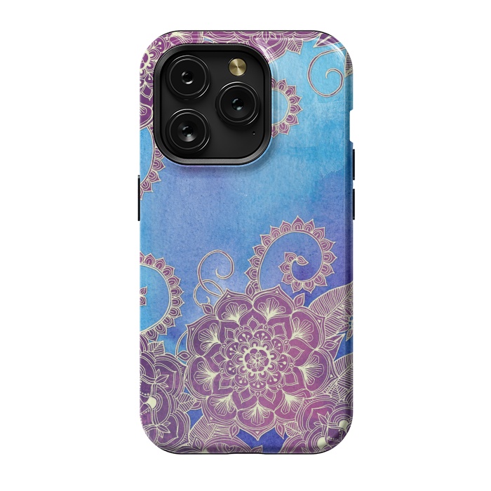 iPhone 15 Pro StrongFit Magnolia & Magenta Floral on Watercolor by Micklyn Le Feuvre