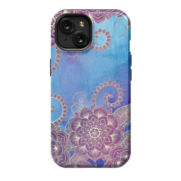 iPhone 15 StrongFit Magnolia & Magenta Floral on Watercolor by Micklyn Le Feuvre