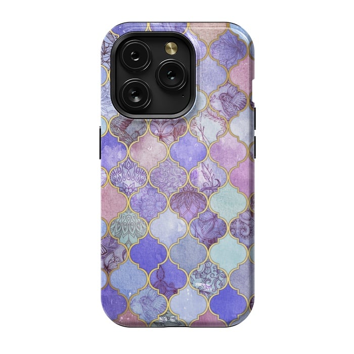 iPhone 15 Pro StrongFit Royal Purple, Mauve & Indigo Decorative Moroccan Tile Pattern by Micklyn Le Feuvre
