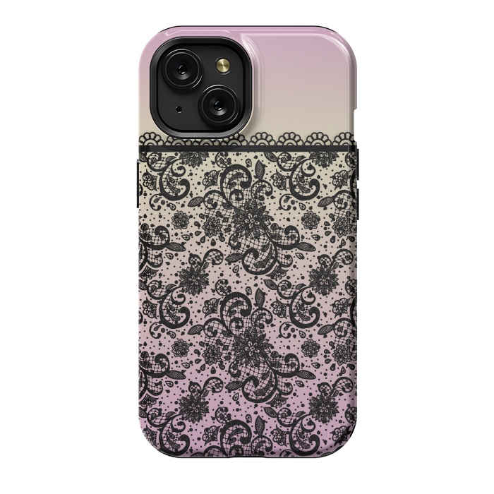 iPhone 15 StrongFit Black lace Purple Ombre by Quirk It Up