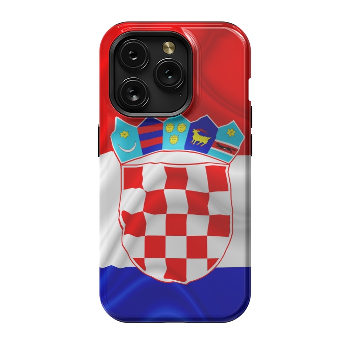 iPhone 15 Pro StrongFit Croatia Flag Waving Digital Silk Satin Fabric  by BluedarkArt
