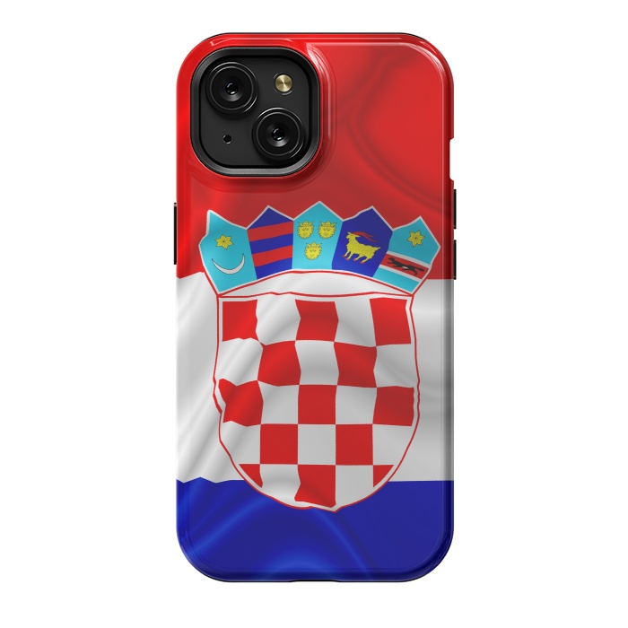 iPhone 15 StrongFit Croatia Flag Waving Digital Silk Satin Fabric  by BluedarkArt