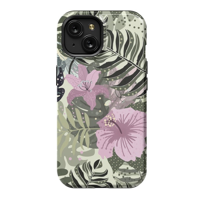 iPhone 15 StrongFit Pastel Green Pink Aloha Tropical Jungle by  Utart