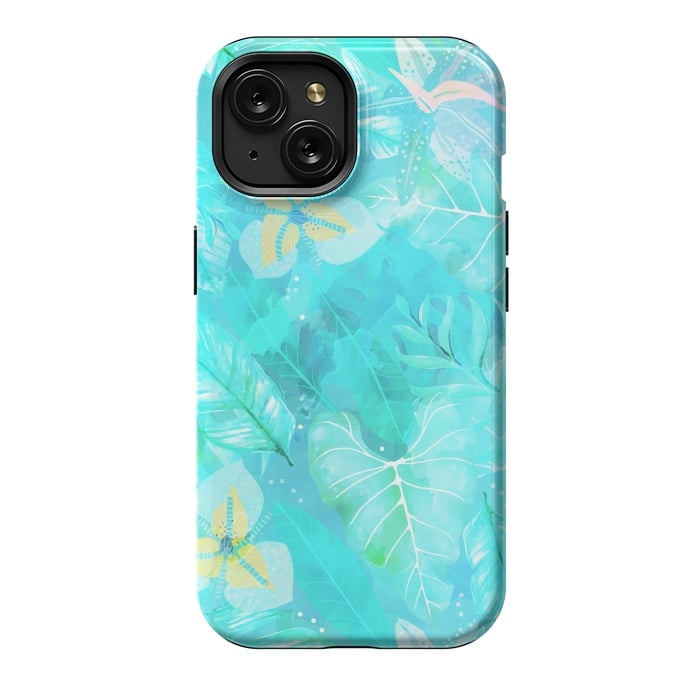 iPhone 15 StrongFit Teal Aloha Jungle by  Utart