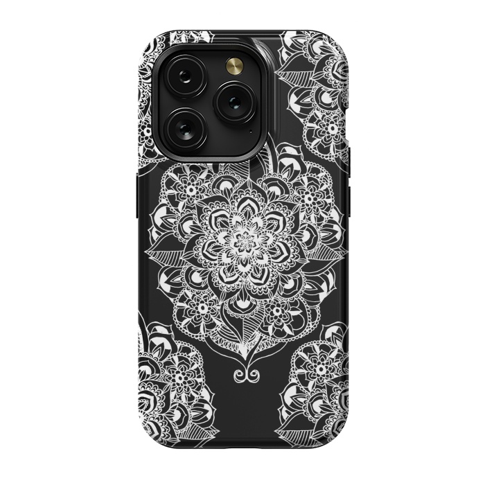 iPhone 15 Pro StrongFit Black & White Graphic Mandala Diamonds by Tangerine-Tane