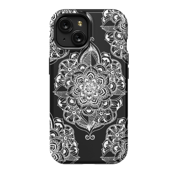 iPhone 15 StrongFit Black & White Graphic Mandala Diamonds by Tangerine-Tane
