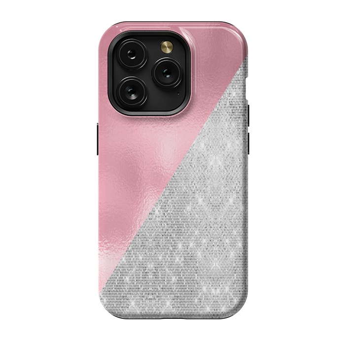 iPhone 15 Pro StrongFit Pink Silver Glitter  by Alemi