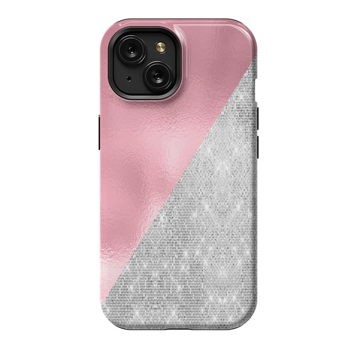 iPhone 15 StrongFit Pink Silver Glitter  by Alemi