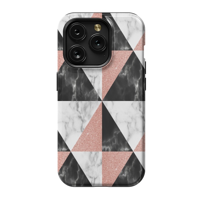 iPhone 15 Pro StrongFit Marble Triangles Geometric by Alemi
