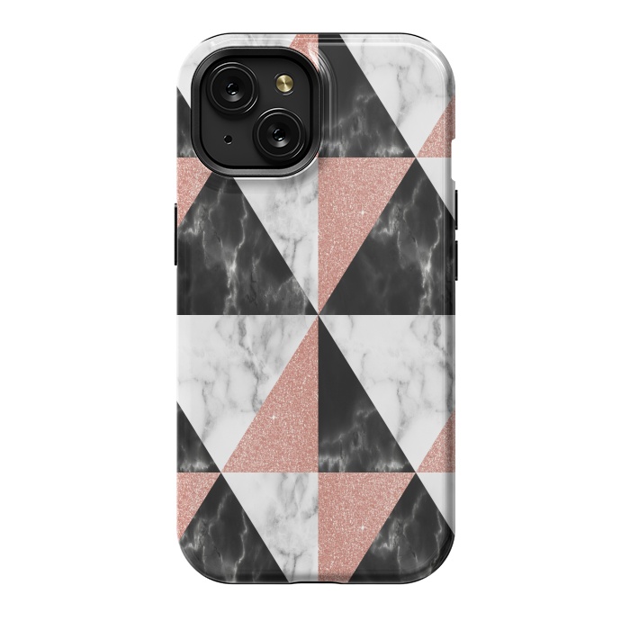 iPhone 15 StrongFit Marble Triangles Geometric by Alemi