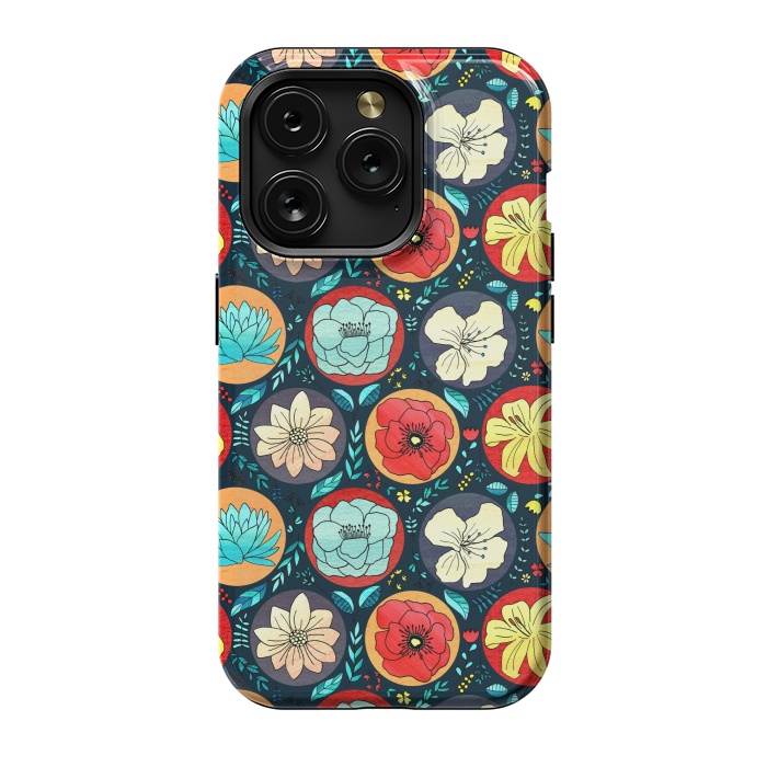 iPhone 15 Pro StrongFit Navy Polka Dot Floral  by Tigatiga