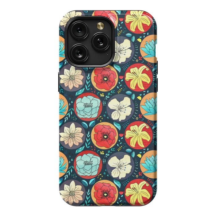 iPhone 15 Pro Max StrongFit Navy Polka Dot Floral  by Tigatiga