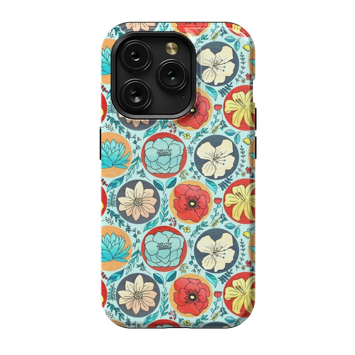 iPhone 15 Pro StrongFit Polka Dot Floral On Navy  by Tigatiga