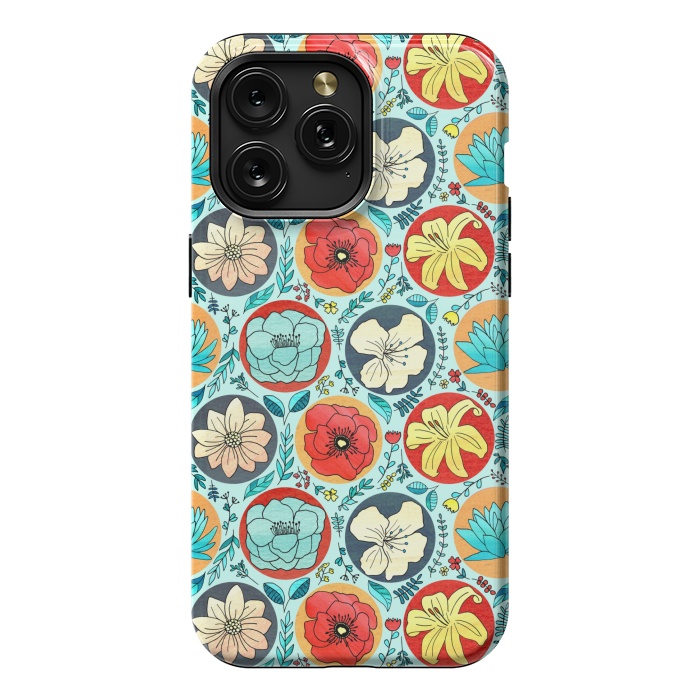 iPhone 15 Pro Max StrongFit Polka Dot Floral On Navy  by Tigatiga
