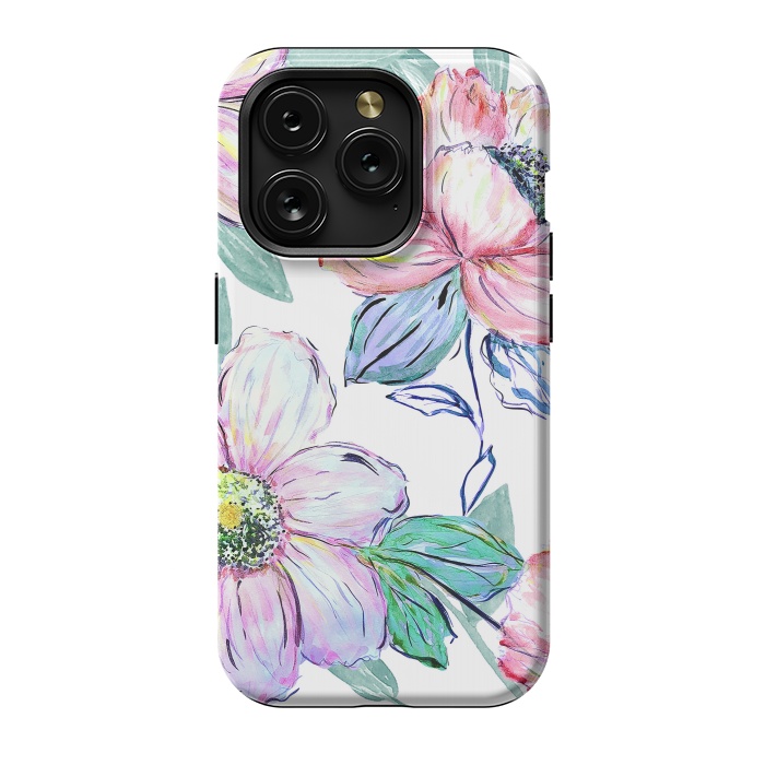 iPhone 15 Pro StrongFit Romantic watercolor flowers hand paint design by InovArts