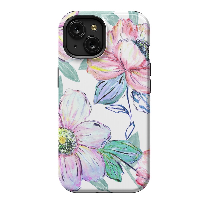 iPhone 15 StrongFit Romantic watercolor flowers hand paint design by InovArts