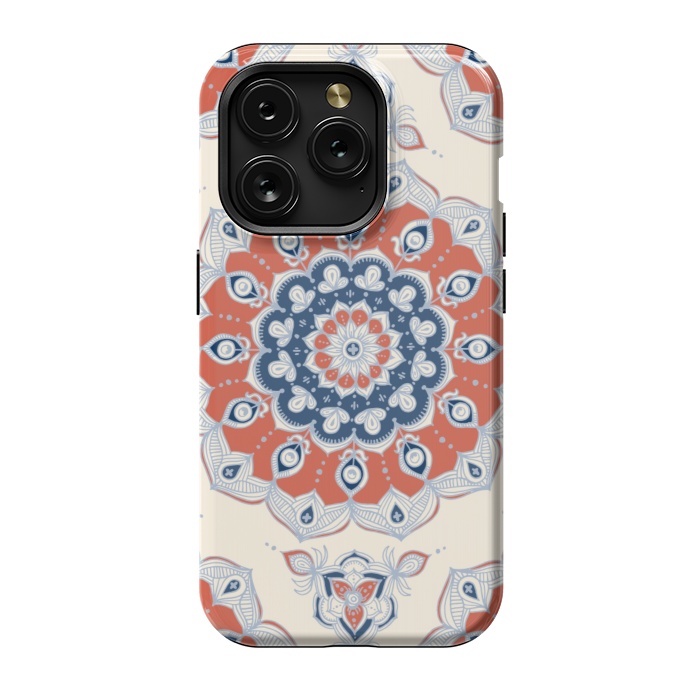 iPhone 15 Pro StrongFit Red, Blue and Cream Floral Mandala by Micklyn Le Feuvre