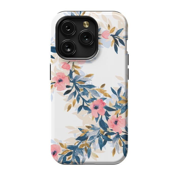 iPhone 15 Pro StrongFit Fresh Pink Watercolor Floral Wreaths by Micklyn Le Feuvre