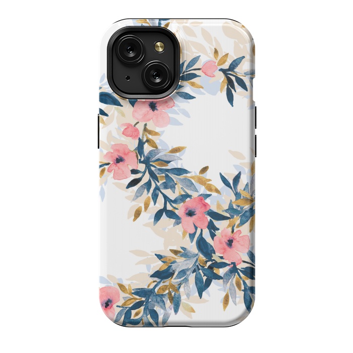 iPhone 15 StrongFit Fresh Pink Watercolor Floral Wreaths by Micklyn Le Feuvre