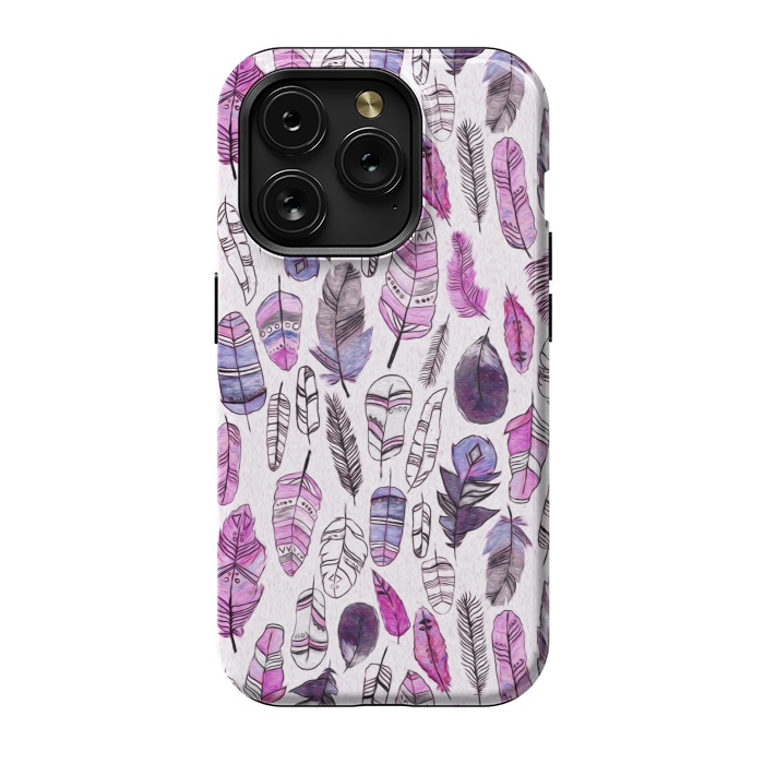 iPhone 15 Pro StrongFit Purple Feathers  by Tigatiga