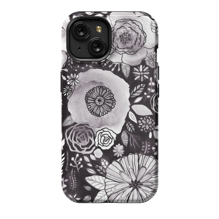 iPhone 15 StrongFit Black & White Floral Mix  by Tigatiga