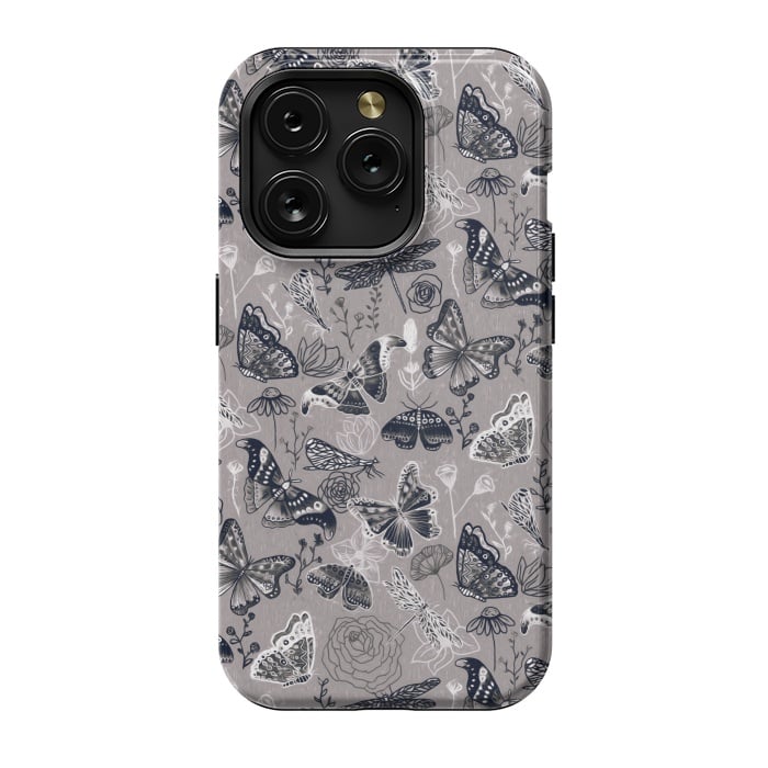 iPhone 15 Pro StrongFit Grey Butterflies, Dragonflies and Moths  by Tigatiga