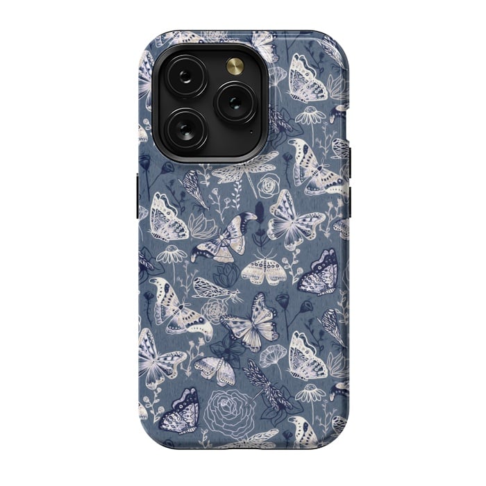iPhone 15 Pro StrongFit Butterflies, Dragonflies and Moths on Navy  by Tigatiga