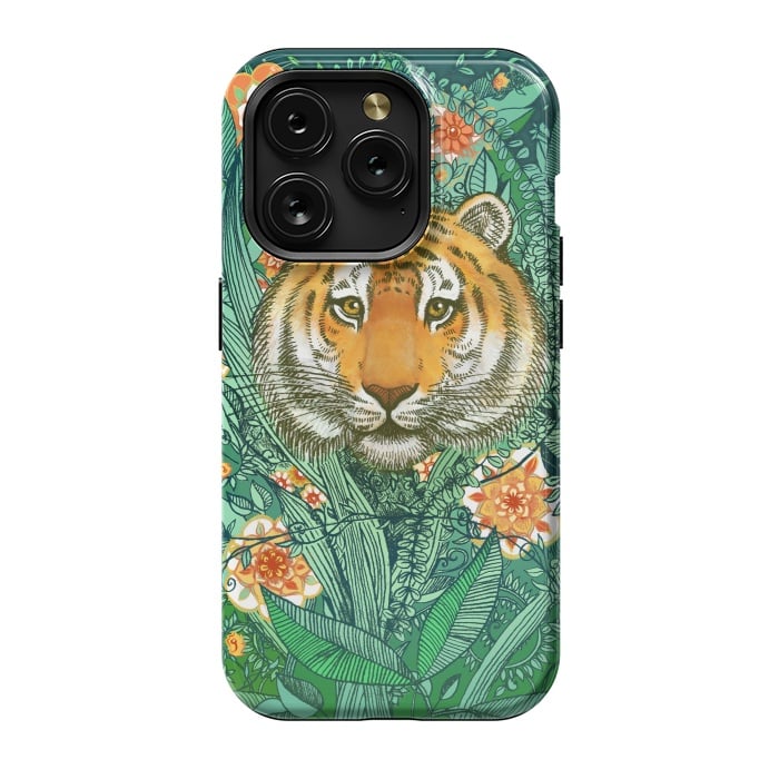iPhone 15 Pro StrongFit Tiger Tangle in Color by Micklyn Le Feuvre