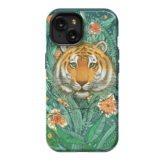 iPhone 15 StrongFit Tiger Tangle in Color by Micklyn Le Feuvre