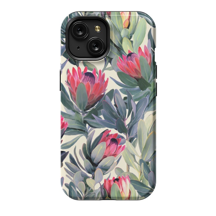 iPhone 15 StrongFit Painted Protea Pattern by Micklyn Le Feuvre