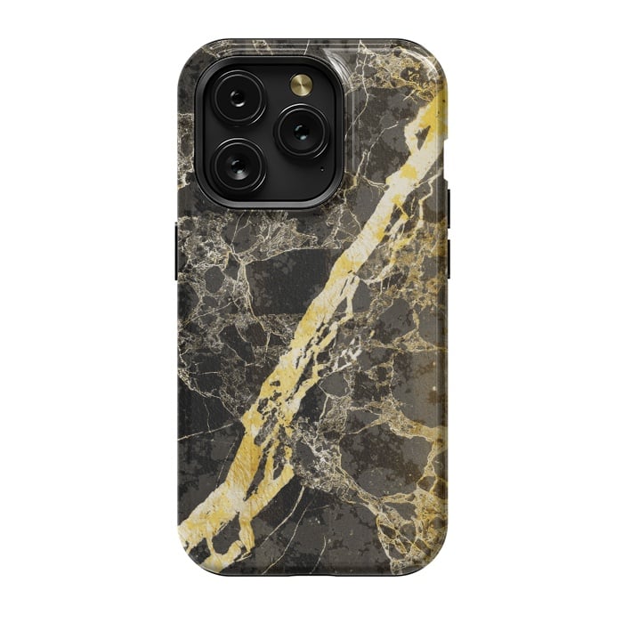 iPhone 15 Pro StrongFit Black marble with diagonal golden cracks by Oana 