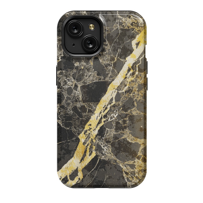iPhone 15 StrongFit Black marble with diagonal golden cracks by Oana 
