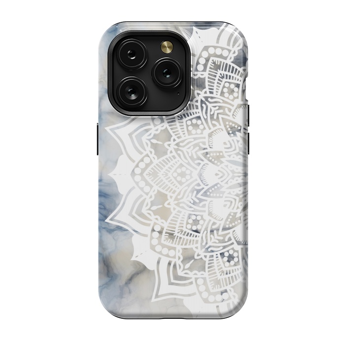 iPhone 15 Pro StrongFit Cut out white lace mandala on marble by Oana 