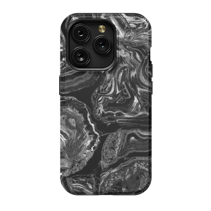 iPhone 15 Pro StrongFit Black liquid marble by Oana 