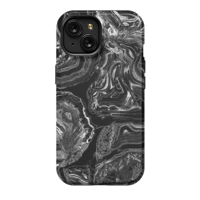 iPhone 15 StrongFit Black liquid marble by Oana 