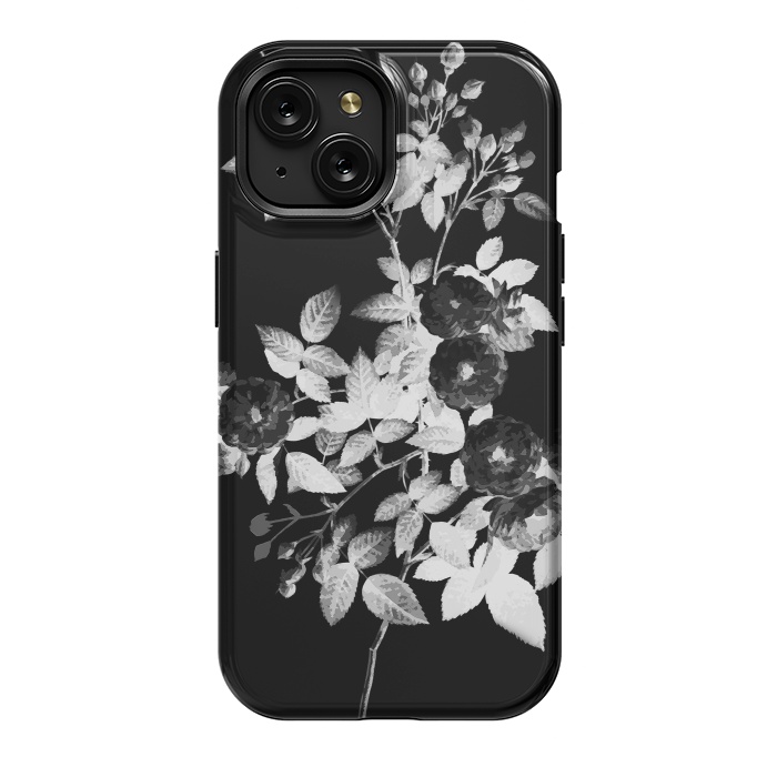 iPhone 15 StrongFit Black and white rose botanical illustration by Oana 