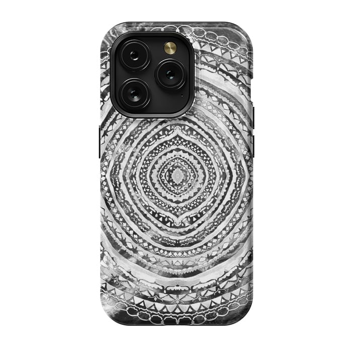 iPhone 15 Pro StrongFit Black & White Marbling Mandala  by Tigatiga