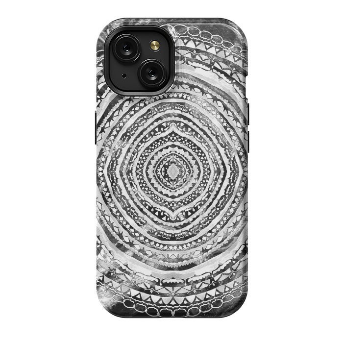 iPhone 15 StrongFit Black & White Marbling Mandala  by Tigatiga