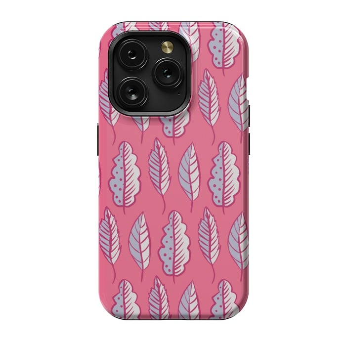 iPhone 15 Pro StrongFit Pink Leaves Abstract Decorative Pattern by Boriana Giormova