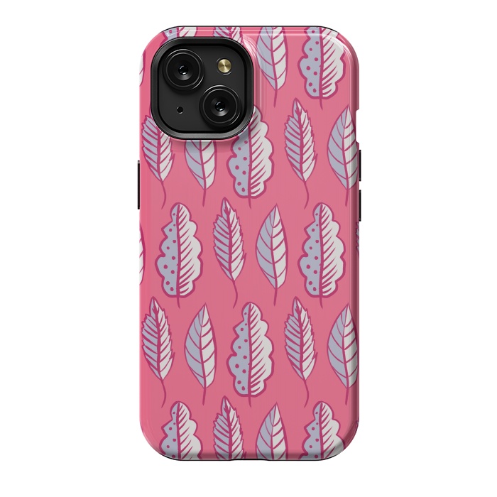 iPhone 15 StrongFit Pink Leaves Abstract Decorative Pattern by Boriana Giormova