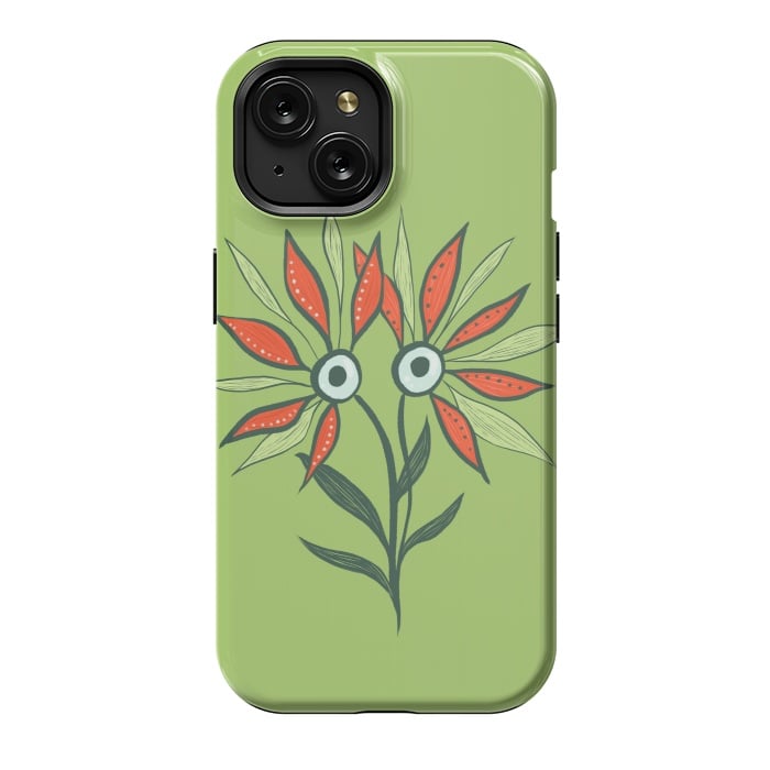iPhone 15 StrongFit Cute Eyes Character Flower Monster by Boriana Giormova